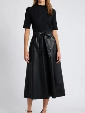 Zoe And Claire Tie Belt Mixed Media Leather Dress Size Medium